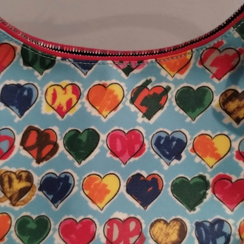 Dooney & Bourke Heart Hobo Vintage Coated Canvas Multi Color Bag And Zipper GUC - Picture 8 of 16